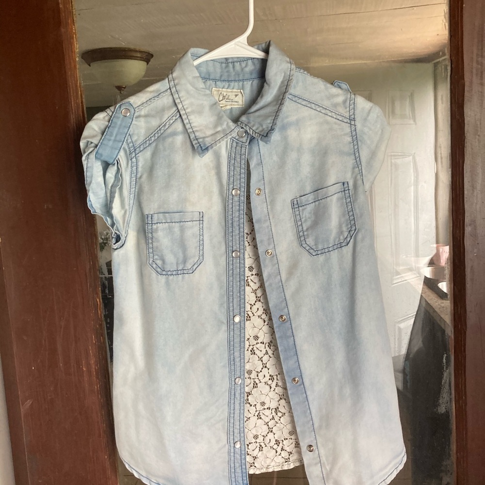 Juniors denim and lace top